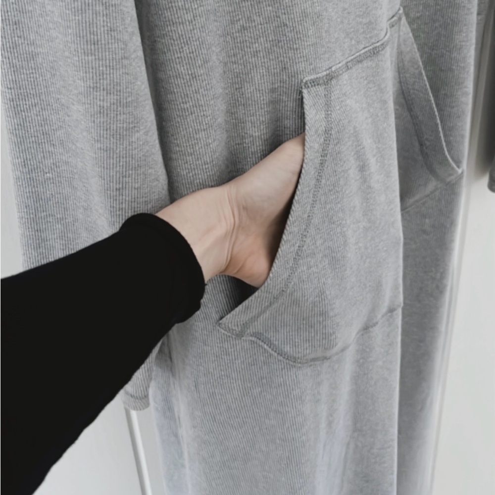 Vintage Paul Harris Designs Ribbed Hoodie Dress Grey Casual Lounge Women Medium - Picture 14 of 15